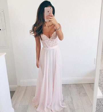 V Neck Chiffon Baby Pink Long Prom Formal Dress JTA2961