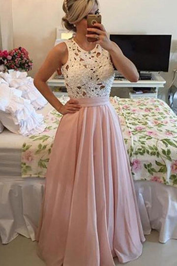 A Line Pink Lace Prom Formal Dress JTA2991