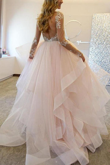 Pink Princess Long Sleeve Tulle Prom Dress JTA3001