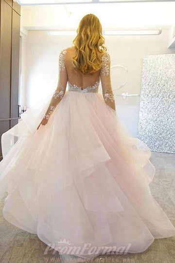 Pink Princess Long Sleeve Tulle Prom Dress JTA3001