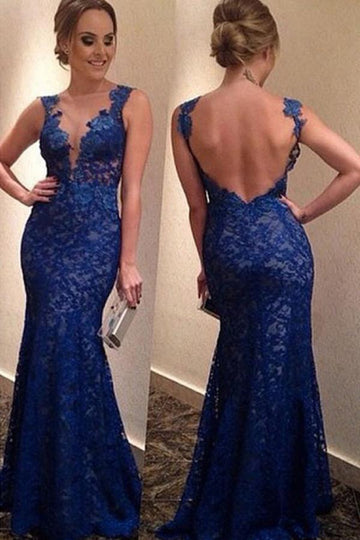 Mermaid Dark Blue Evening Dress With Lace Appliques JTA3111