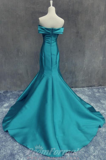 Steel Blue Mermaid Off The Shoulder Evening Dress With Ruffles JTA3621