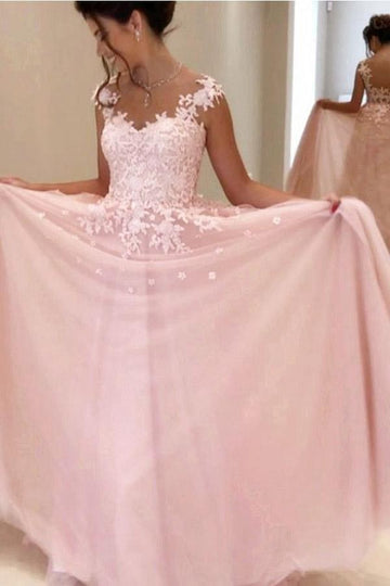A Line Pink Chiffon Long Prom Dress JTA3981