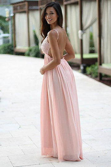 A Line Straps Pink Chiffon Formal Dress JTA4101