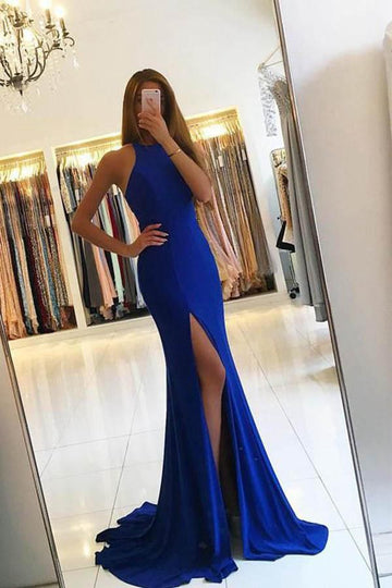 Sexy Royal Blue Mermaid Slit Evening Dress JTA4191