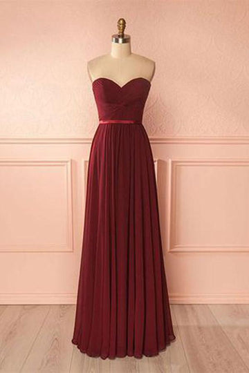 A Line Sweetheart Chiffon Burgundy Evening Dress JTA4221