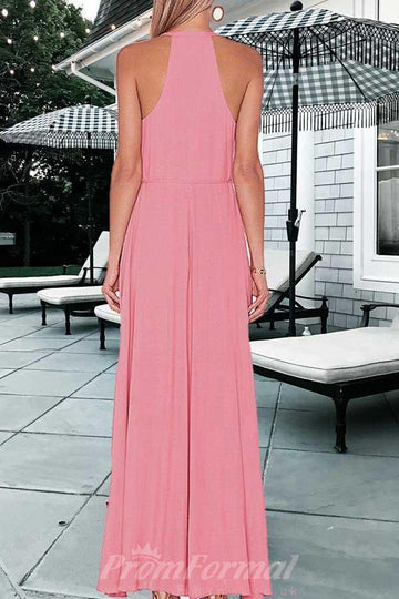 A Line Round Neck Pink Prom Dress with Split JTA4241