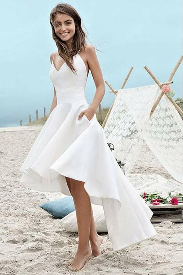 Straps High Low Ivory Satin Prom Dress JTA4461 Straps High Low Ivory Satin Prom Dress JTA4461