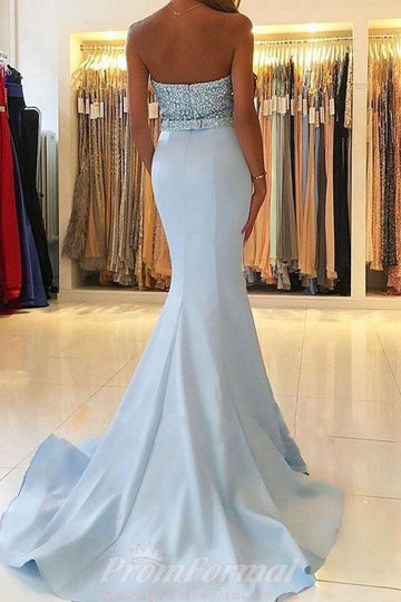 Mermaid Sweetheart Blue Prom Dress with Beading JTA4481
