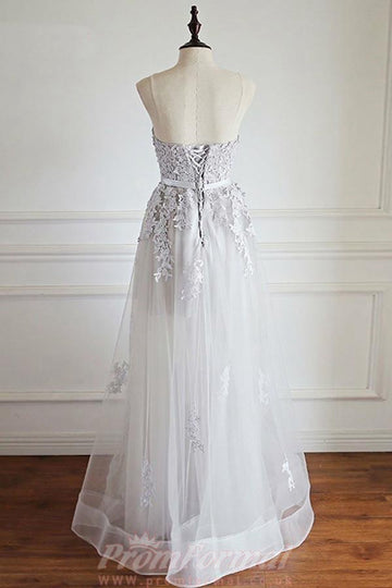 Sweetheart Silver Tulle Prom Dress with Appliques JTA4841