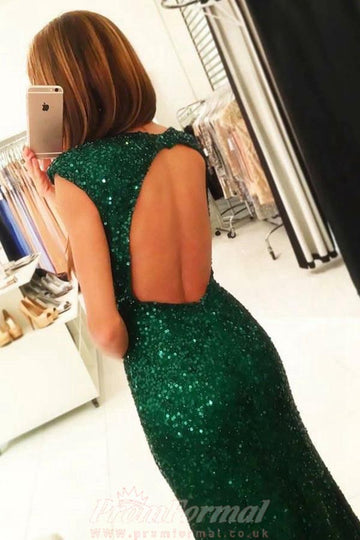 Mermaid Dark Green Open Back Sequin Evening Dress JTA4871