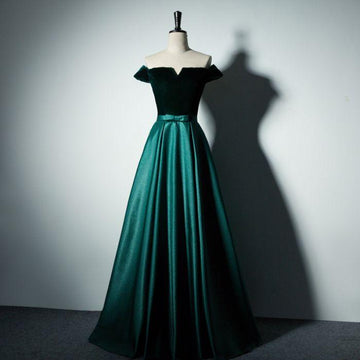 Off The Shoulder A Line Dark Green Prom Dress JTA4891