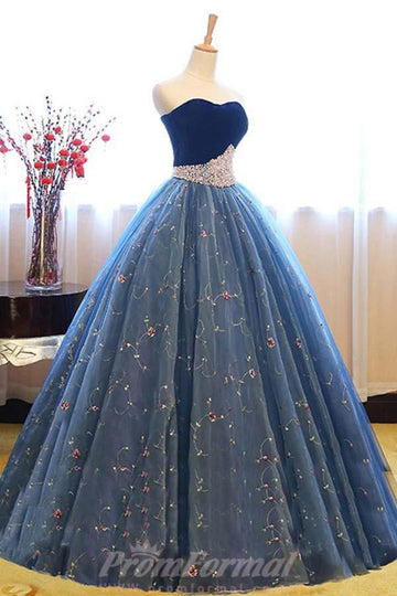 Ball Gown Sweetheart Navy Blue Lace Prom Dress JTA4971