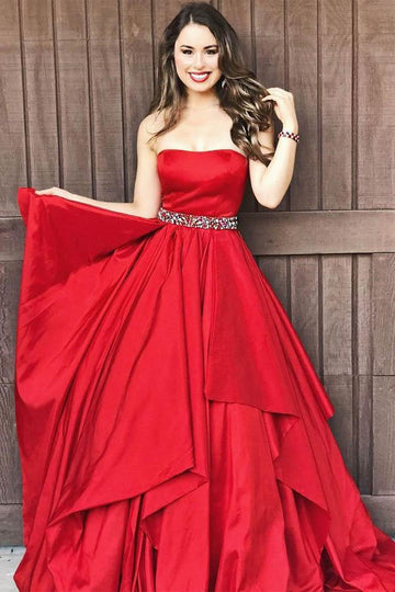 Red A Line Taffeta Prom Dress with Beaded JTA5221