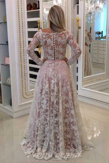 A Line Long Sleeve Off The Shoulder Prom Dress with Lace Appliques JTA5351