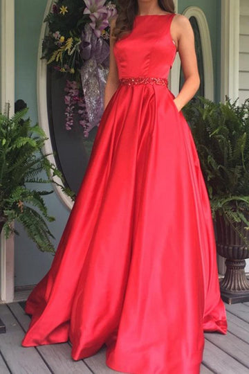 A Line Red Prom Formal Dress with Open Back JTA5371