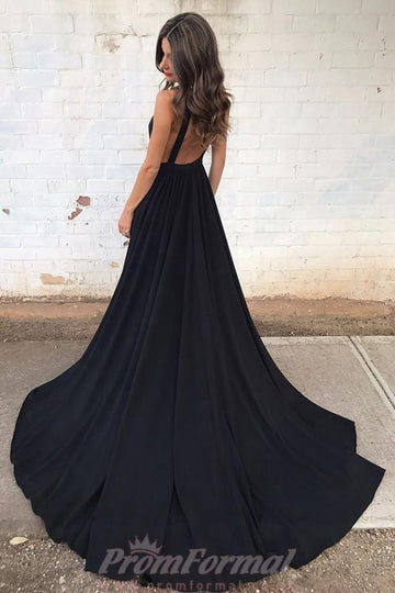 Black Chiffon Sexy V Neck A line Evening Dress JTA5591
