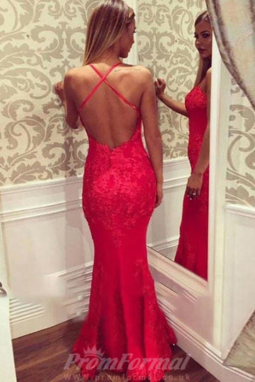 Mermaid Sweetheart Straps Red Satin Prom Dress with Appliques JTA5921