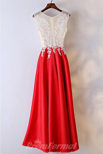 A Line White And Red Lace Formal Dress For Women JTA5951
