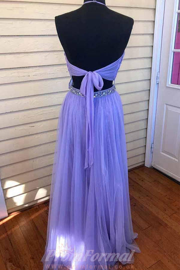 Two Piece Halter Lavender Prom Dress With Beading JTA6251