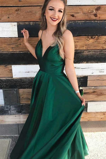 A Line Satin Princess Straps Dark Green Prom Dress JTA6651
