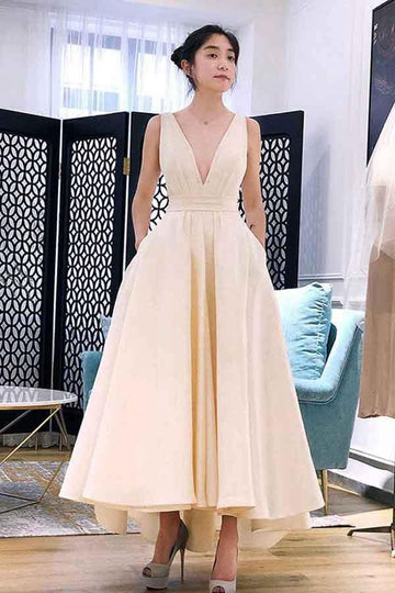 A Line High Low V Neck Prom Dress JTA6671