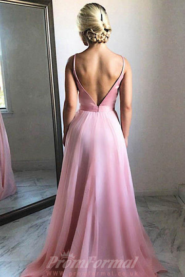 A Line V Neck Pink Chiffon Prom Dress JTA6821