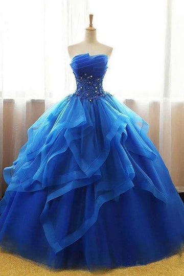 Royal Blue Ball Gown Sweet 16 Lace Applique Prom Dress JTA7141