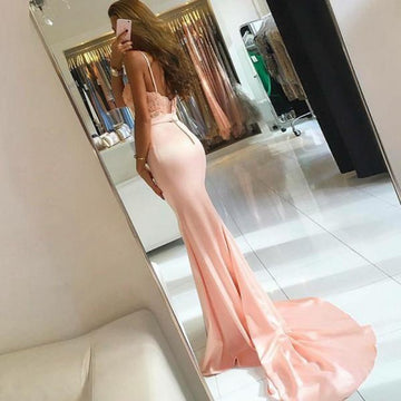 Mermaid Straps Pink Stretch Satin Prom Dress JTA7251