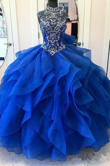 Ball Gown Royal Blue High Neck Quinceanera Prom Dress JTA7261