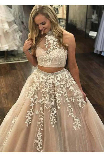Lace Applique Two Piece Prom Dress JTA7271
