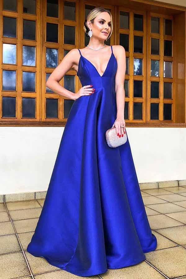 A Line Spaghetti Straps Royal Blue Satin Prom Dress JTA7401 A Line Spaghetti Straps Royal Blue Satin Prom Dress JTA7401