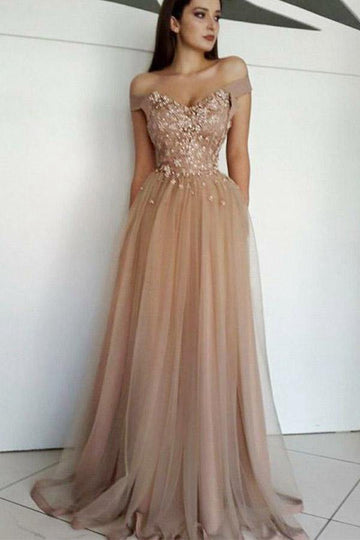 Off The Shoulder Chiffon Prom Dress with Beaded JTA7461