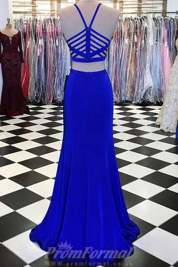 Mermaid Two Piece Halter Royal Blue Long Prom Dress JTA7711