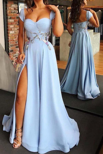 Sweetheart Light Blue Prom Dress with Split JTA7891