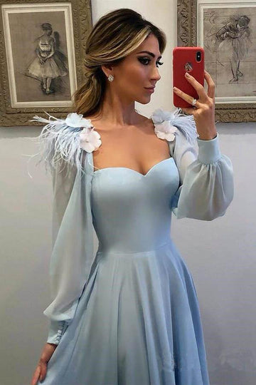 Sky Blue Chiffon Long Sleeves Formal Dress JTA8031