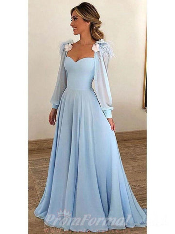 Sky Blue Chiffon Long Sleeves Formal Dress JTA8031