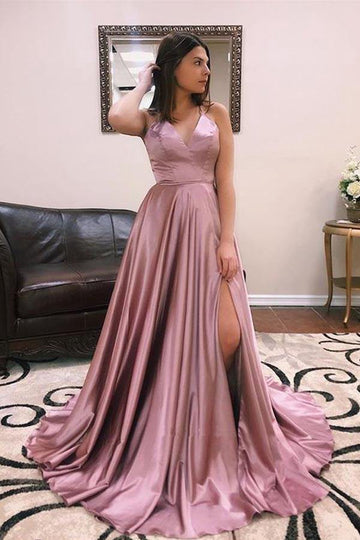 A Line V Neck Spaghetti Straps Blush Plus Size Prom Dress JTA8181