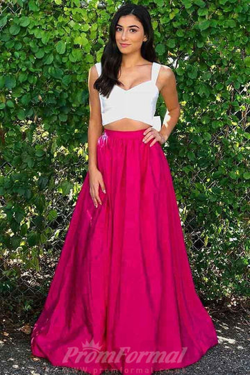 Two Piece Fuchsia Satin Formal Dress JTA8221