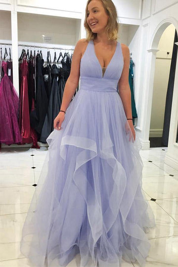 Lavender Purple Ruffled Tulle Prom Dress JTA8231
