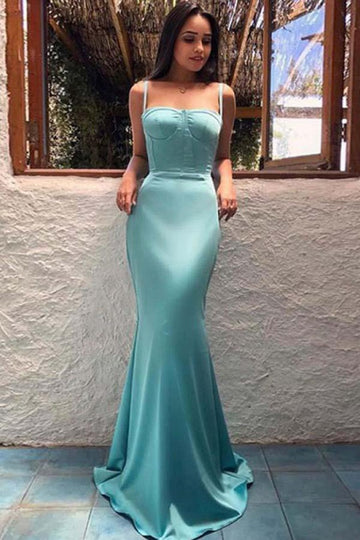 Mermaid Straps Satin Blue Prom Dress JTA8331