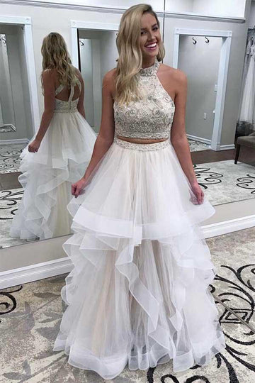 Two Piece Tulle Ivory Prom Dress JTA8651