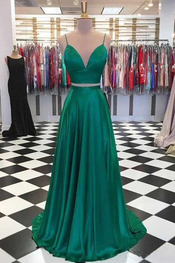 Two Piece Emerald Green Prom Evening Dress with Bow JTA8691