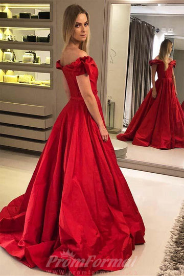 A Line Satin Off The Shoulder Red Prom Dress JTA8831