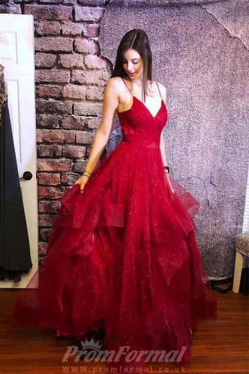 Red Straps Ruffles Long Prom Dress with Open Back JTA8911