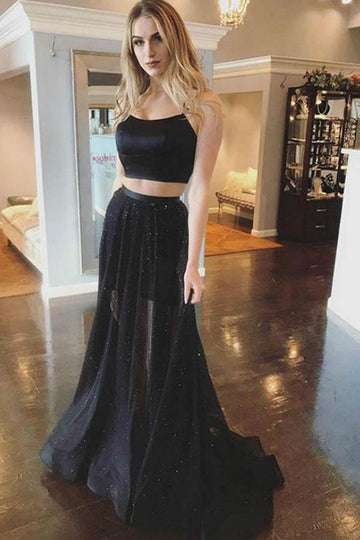 Black Two Piece Straps Cross Back Evening Dress JTA9141