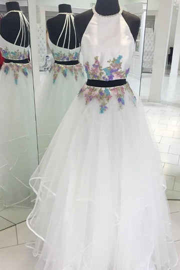White Two Piece Halter Junior Prom Dress JTA9191