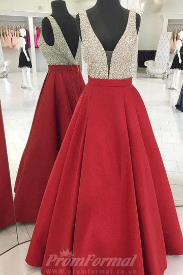 A Line Sparkly Sequins Red Satin Prom Dress JTA9331