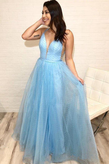 V Neck Sky Blue Prom Dress JTA9351