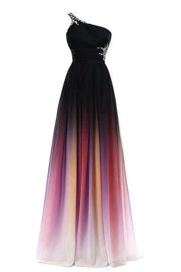 A Line One Shoulder Gradient Prom Formal Dress JTA9361